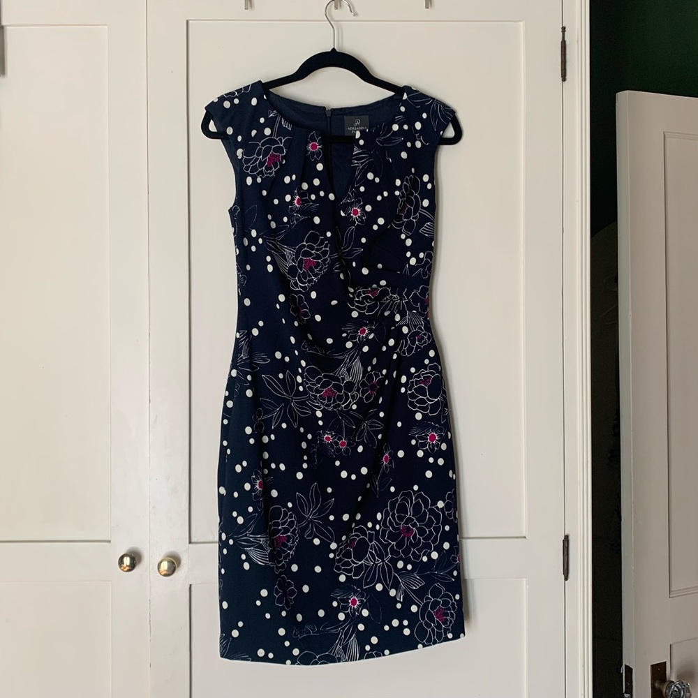 Adrianna Papell Navy Ruched Sheath Dress